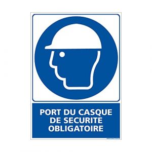 Image de Signaletique.biz France - Panneau d'obligation Port du casque de sécurité obligatoire. Obligation Signalisation epi. Autocollant, pvc, Alu - Adhésif