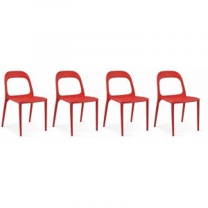 Image de Oviala Lot de 4 chaises de jardin empilables en plastique Milan - Rouge - Rouge