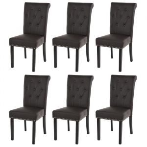 Lot de 6 chaises de salle à manger C sterfield II av rivets ~ PU brun foncé, pieds foncés