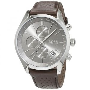 Hugo Boss Homme 44mm Bracelet Cuir Marron Quartz Cadran Gris Montre 1513476
