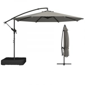 Outsunny Parasol d&eacute;port&eacute; - rotatif 360&deg; et manivelle - base et sac sable inclus - m&eacute;tal - &Oslash;3m - gris