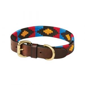 Image de Weatherbeeta Polo Leather Dog Collar X Large Cowdry Brown Pink Blue Yellow