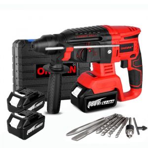 Perforateur &eacute;lectrique rotatif sans fil SDS Plus 650W, 10X Accessoires - ONEVAN - 2X 3Ah Batteries