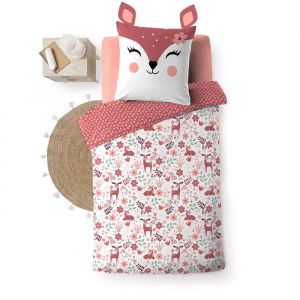 Housse de couette enfant r&eacute;versible 140x200 cm &ndash; 100% coton &ndash; Motif faon BICHETTE &ndash; 42 fils