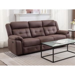 Vente-unique - Canapé 3 places relax électrique en microfibre aspect cuir vieilli marron ortiano