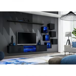 Image de AC-Déco Ensemble Meuble TV Design "Switch XXI" 180cm Noir