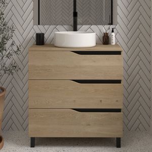 Meuble de salle de bain 60 avec plateau et vasque à poser - sans miroir - 3 tiroirs - madera miel (bois clair) - mata