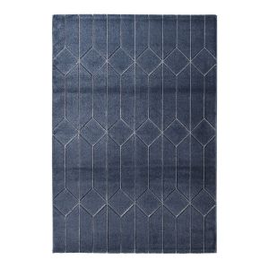 Deladeco Tapis bleu marine scandinave rectangle graphique Leeds