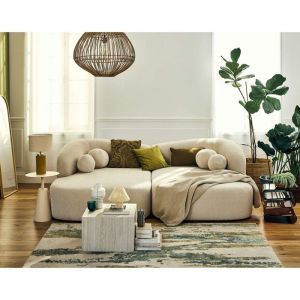 Charles - canapé droit 3 places avec double méridienne - assise profonde - en velours texturé - beige