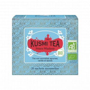 Kusmi tea Prince Wladimir Bio - Thé noir aromatisé agrumes, vanille et épices - Boîte thé de 20 sachets mousseline