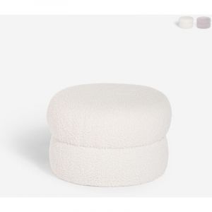 Pouf repose-pied pour salon en tissu teddy bouclé Raion - Blanc