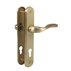 Amig - Set de Poignées sur Plaque d'Acier pour Porte | Mod. LENA | 238 x 40 mm | 85 mm | Laiton mat | Ensemble de poignée | Design Élegant et Simple | Pour porte