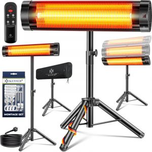 Kesser - Chauffage radiant &agrave; infrarouge Chauffage radiant de terrasse 2500W avec t&eacute;l&eacute;commande incl. housse de protection Tr&eacute;pied t&eacute;lescopique