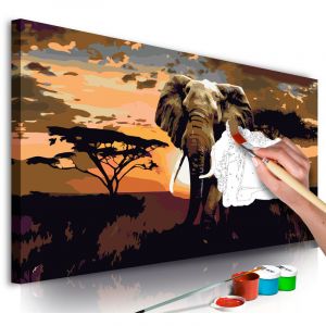 Image de Artgeist Tableau à Peindre Soi-Même "Éléphant en Afrique Nuances de Brun" 40x80cm