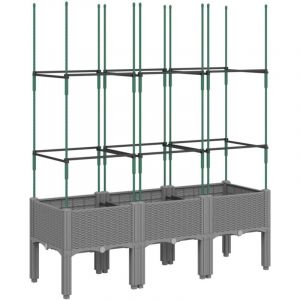 VidaXL Jardinière avec Treillis, Lit Surélevé, Bac à Fleurs, Pot de Plantes, Boîte à Fleurs Jardin Patio Terrasse Extérieur, Gris Clair PP