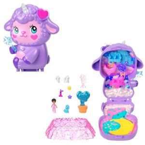 Polly Pocket Coffret Au pays des rêves, jouet de voyage avec 1 mini-figurine, une licorne de compagnie et des accessoires sur le thème de la nourriture et de la mode, JCB15