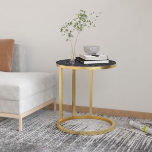 Image de VidaXL Table d'appoint Doré et marbre noir 45 cm Verre trempé