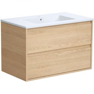 Meuble de salle de bain suspendu avec vasque à encastrer - Placage chêne - 80 cm - MILIPAM