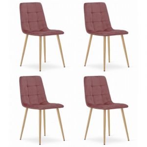 Chaise KARA - velours rose / pieds couleur bois x 4