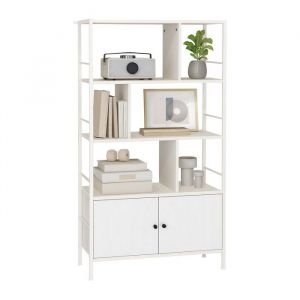 Relaxdays Biblioth&egrave;que, H x L x P : 154,5 x 74 x 30 cm, 3 niveaux ouverts, &eacute;tag&egrave;re avec rangement, moderne, blanche