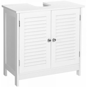 Meuble sous lavabo meuble de salle de bain placard de rangement 60 x 30 x 60 cm avec 2 portes persiennes planc reglable poignees