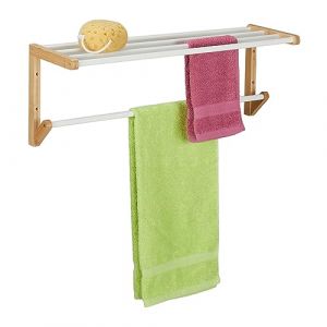 Relaxdays Porte-Serviettes pour Le Mur, en Bambou, 5 Barres, HLP : 25x70x20 cm, Salle de Bain, Nature et Blanc