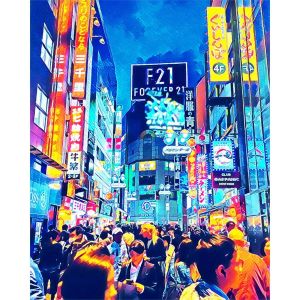 Figured'Art Peinture par Numéro Adulte Tokyo Shibuya - Activité Manuelle Kit de Loisir Créatif DIY Numéro d'Art Complet - 40x50cm sans châssis en bois