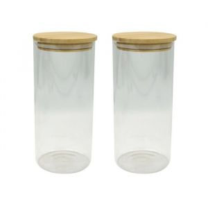 Fackelmann Ensemble de 2 Boites de conservation en verre 2 litres avec couvercle en Bambou Eco Friendly