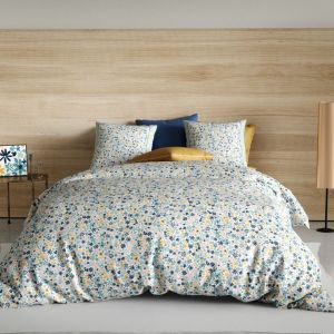 Image de Housse de couette et deux taies coton (240 cm) Mani Bleue