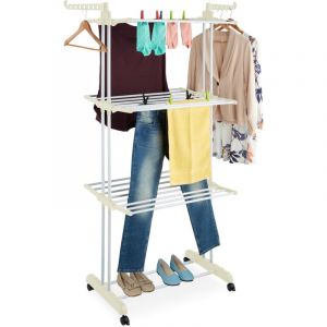 Relaxdays Étendoir à Linge, avec roulettes, étendoir à Linge, Ailes Pliables, HWD : 179 x 126 x 63,5 cm, Vertical, métal, Blanc