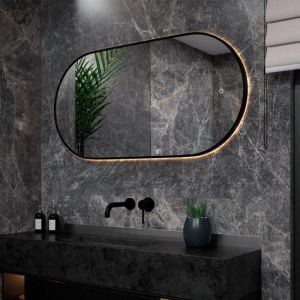 Mirlux Miroir de salle de bain avec &eacute;clairage LED et chauffage - Miroir mural ovale - Cadre noir - 120x60CM