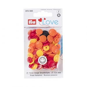 Image de Prym Love Fleur Forme Non-Sew colorsnaps fermoirs, en Plastique, Jaune/Orange/Rouge, 13,6 mm, 30 Pièces