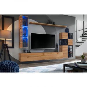 AC-Déco Ensemble Meuble TV Design "Switch II" 250cm Naturel & Noir