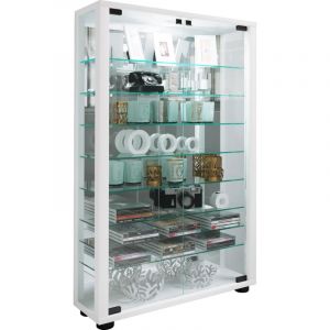 LumoMini vitrine avec miroir 2 portes en verre blanc. - Blanc