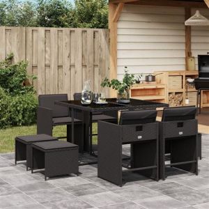 VidaXL Ensemble à manger de jardin 9pcs coussins noir résine tressée
