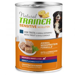 Natural trainer umido sensitive adult medium/maxi trota & cereali 400 g no gluten