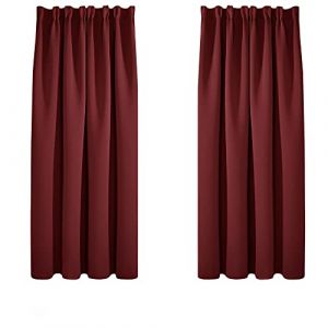 Lot de 2 Rideaux Occultants Isolants Thermiques avec Galon Fronceur, Petite Taille, 132x160 cm, Rouge - Rouge - Deconovo