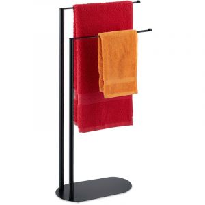 Relaxdays Porte-Serviettes, 2 Barres, Non Fixe, Acier, H x L x P : 77 x 40 x 18 cm, Support Serviettes de Bain, Noir