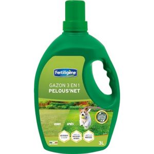 Fertiligene FGAZLIQ3 - Engrais Liquide Gazon 3 en 1 Pelous'Net 3 L - Reverdit le gazon - Limite mauvaises herbes et l'apparition des mousses - Avec bouchon doseur - Pour 200 m² - Fabriqué en France