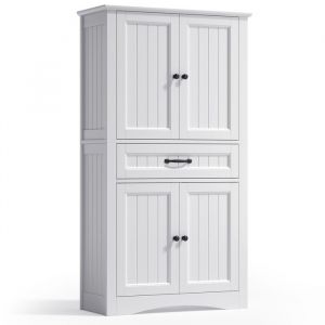 Bealife - Meuble Rangement Salle de Bain Modulable Armoire Moderne 130cm 2 Portes 1 Tiroir Étagères Réglables Blanc 73x31x130cm