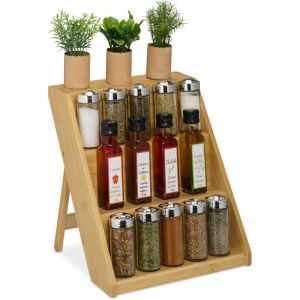 Relaxdays Étagère à épices en Bambou, H x L x P : 29,5 x 30 x 26 cm, 3 Organisateur en Bois, Rangement Debout, Naturel