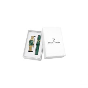 Pierre Lannier Coffret Femme Ariane Doré Cadran Vert Bracelet Cuir Vert 12 Mm