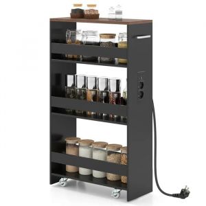 COSTWAY Chariot de Rangement Roulant 20 cm, Mltiprise avec Ports USB, Desserte de Cuisine &agrave; 4 Niveaux, roulettes avec Frein et Poign&eacute;e Lat&eacute;rale,
