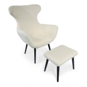 Declikdeco Fauteuil et Pouf en Tissu Effet peau de mouton Crême SHEEP