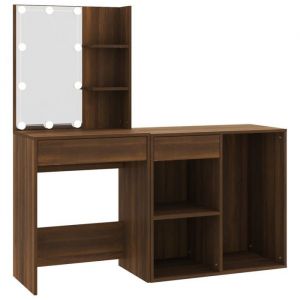 Coiffeuse à led avec armoire 60 x 40 x 140 cm chêne marron bois d'ingénierie