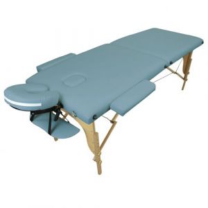 Table de massage pliante 2 zones en bois avec panneau Reiki + Accessoires et housse de transport - Bleu pastel - Vivezen