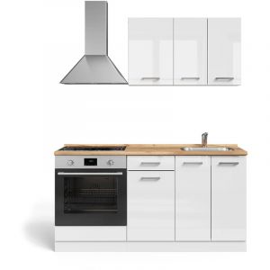 Cuisine R-Line, blanc brillant/blanc, 160cm avec meuble four encastrable sans PT, Vicco