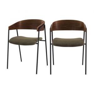 Image de Rendez Vous Déco Chaise en velours vert kaki et bois de noyer (lot de 2) - ESMÉE