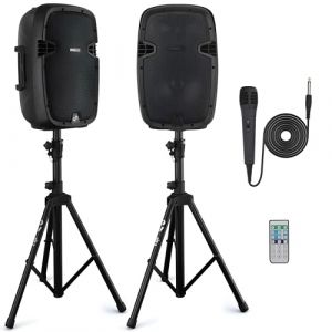 Pyle Kit Enceintes avec 2 Pieds, Enceinte Bluetooth Puissante,1000W, Haut Parleurs Actives et Passives, Montage de 35 mm, Lecteurs MP3/USB/SD/AUX, 2 Supports, Micro, Télécommande