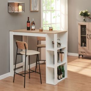 Table de Bar Danderyd 3 Étagères 120x60x106 cm Effet Chêne Blanc [en.casa]